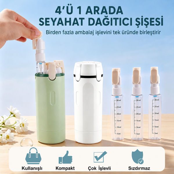 Heelvia TravelPro – 4'ü 1 Arada Doldurulabilir Seyahat Şişesi Seti
